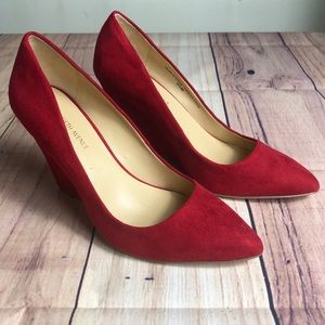 SAKS 5TH AVE | Red Suede Wedges Size 6.5